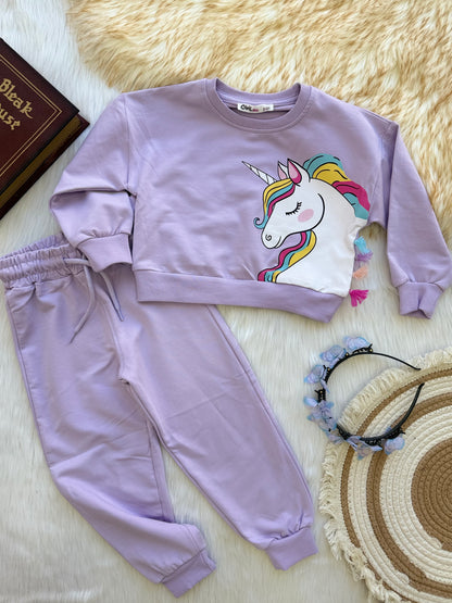 Ensemble fille violet avec motif licorne
