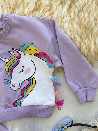 Ensemble fille violet avec motif licorne