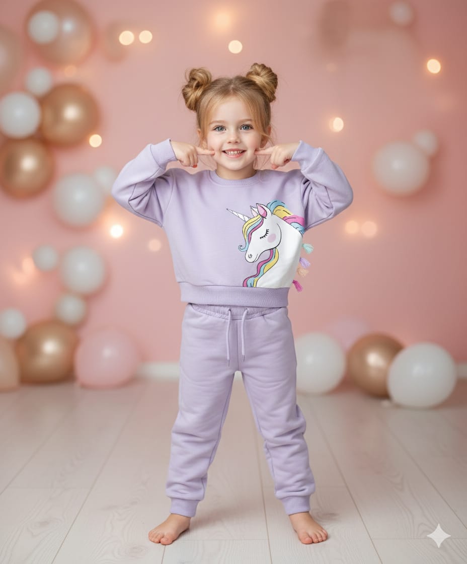 Ensemble fille violet avec motif licorne